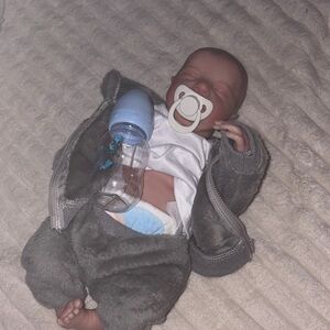 Gray Baby Doll with Bottle and Pacifier